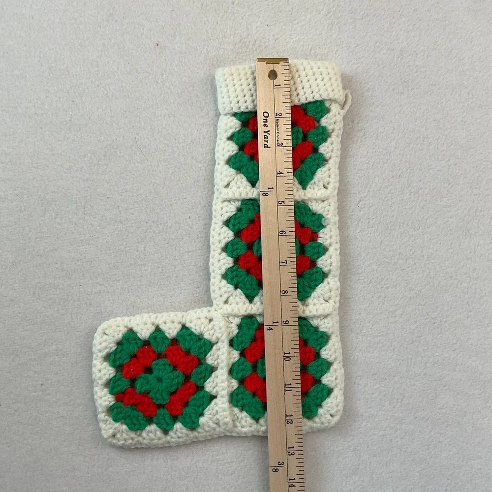 Granny Square Christmas Stockings Set Of 2 Red Green White Handmade Holiday